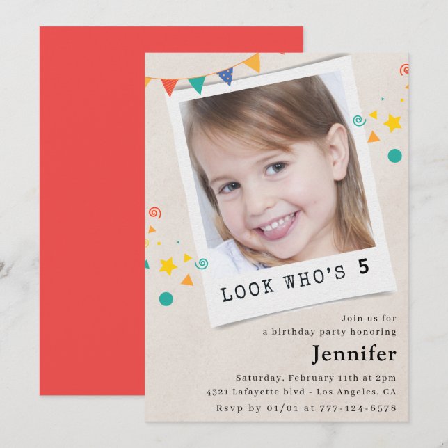 Simple 5th birthday invitations Girl Photo (Front/Back)