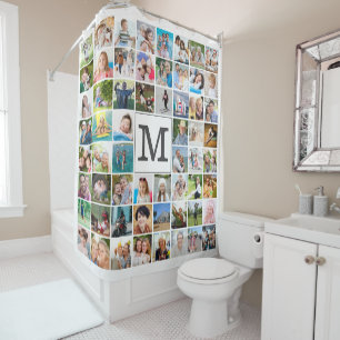 Simple 60 Photo Collage Monogram Shower Curtain
