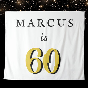 Simple 60th Birthday Name Age Party Backdrop Tapestry