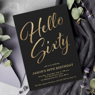 Simple 60th Birthday Party Black & Gold Invitation
