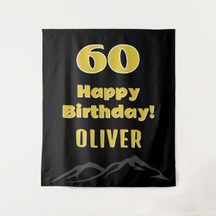 Simple 60th Happy Birthday Party Mountain Backdrop Tapestry