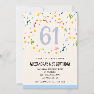 Simple 61st birthday invitations Confetti Modern