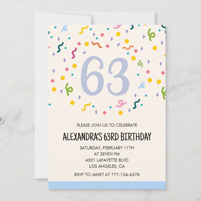 Simple 63rd birthday invitations Confetti Modern (Front)
