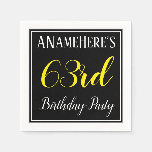 Simple, 63rd Birthday Party w/ Custom Name Napkin (Front)