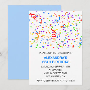 Simple 66th birthday invitations Confetti Rainbow