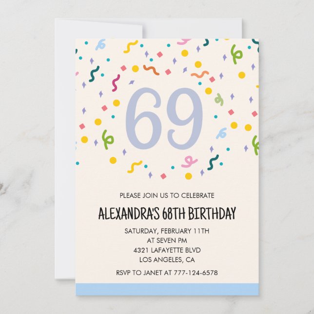 Simple 69th birthday invitations Confetti Modern (Front)