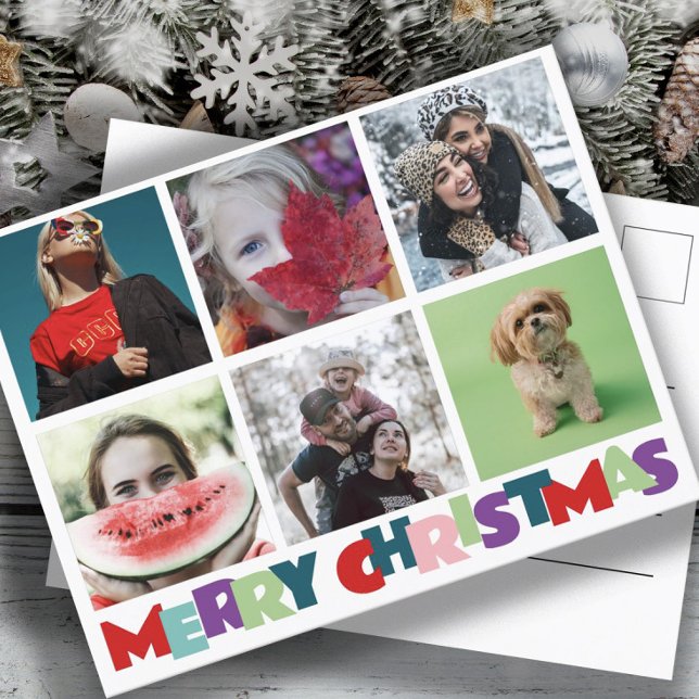 Simple 6 Insta Photo Collage Merry Christmas Postcard (Creator Uploaded)