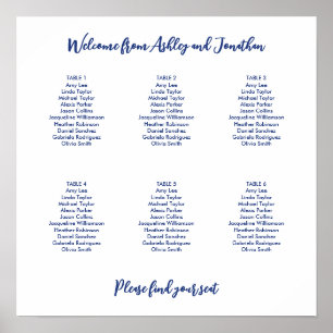 Simple 6 Table Dark Blue Seating Chart