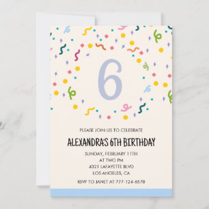 Simple 6th birthday invitations Confetti Modern
