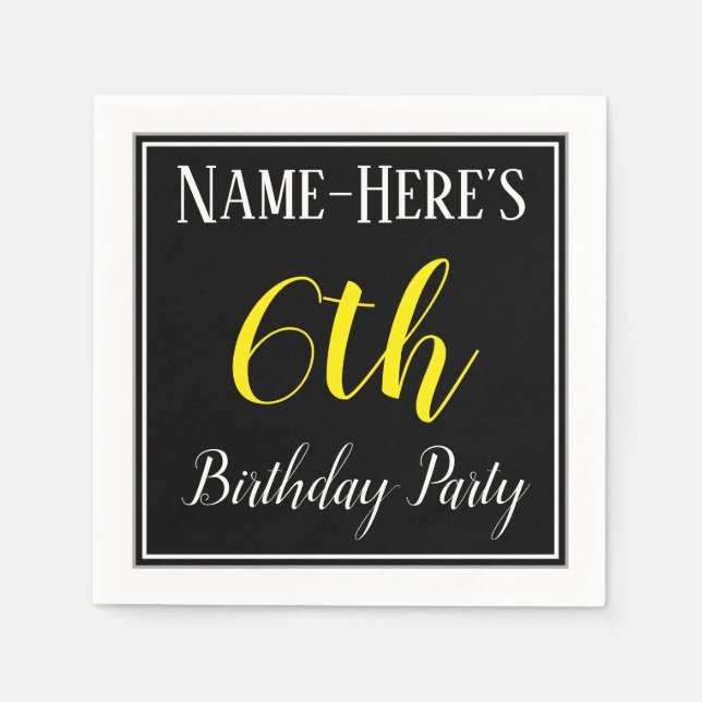 Simple, 6th Birthday Party w/ Custom Name Napkin (Front)