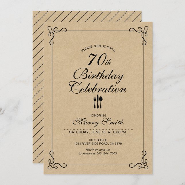 Simple 70th Birthday Celebration Party Invitation (Front/Back)
