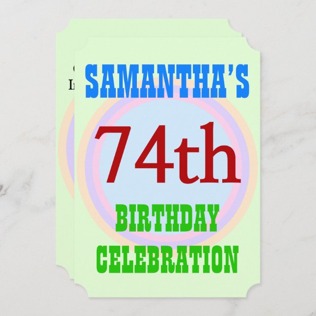 Simple "74th BIRTHDAY CELEBRATION" Invitation (Front/Back)