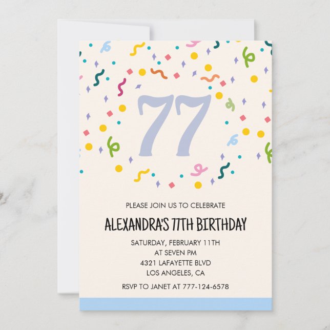 Simple 77th birthday invitations Confetti Modern   (Front)