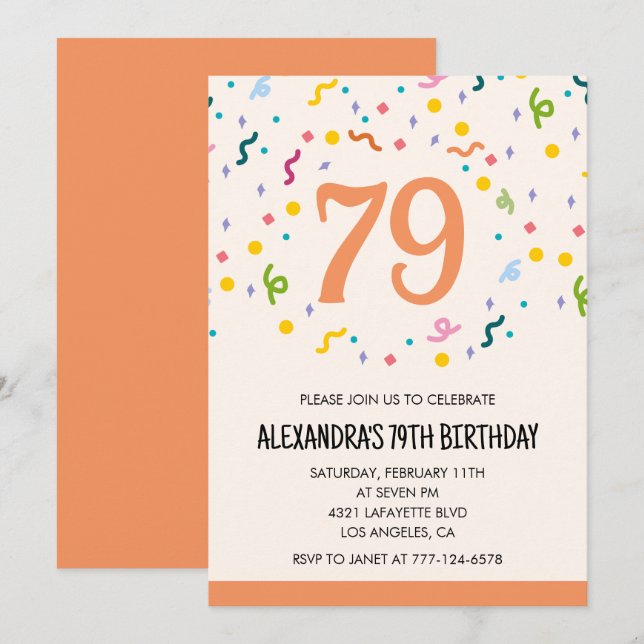 Simple 79th birthday invitations Confetti Modern (Front/Back)