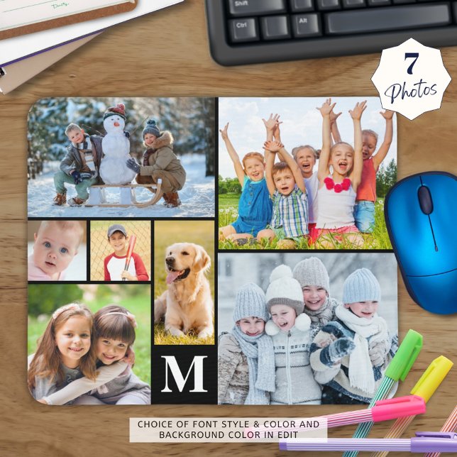 Simple 7 Photo Collage Monogram Custom Mouse Mat (Creator Uploaded)