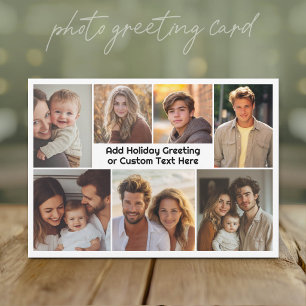 Simple 7 Photo Collage with Black Chunky Text Holiday Card