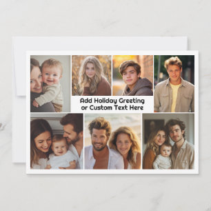 Simple 7 Photo Collage with Black Chunky Text Holiday Card