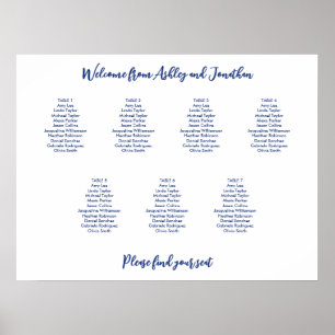 Simple 7 Table Dark Blue Seating Chart