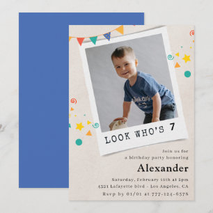 Simple 7th birthday invitations Blue Photo
