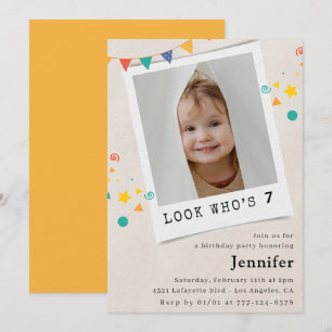 Simple 7th birthday invitations Girl Orange Photo