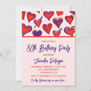 Simple 80th birthday invitations Glam Cute Heart 