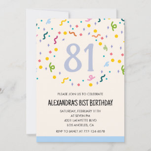 Simple 81st birthday invitations Confetti Modern  