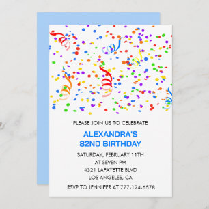 Simple 82nd birthday invitations Confetti Rainbow