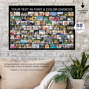 Simple 88 Photo Collage Custom Colour Poster