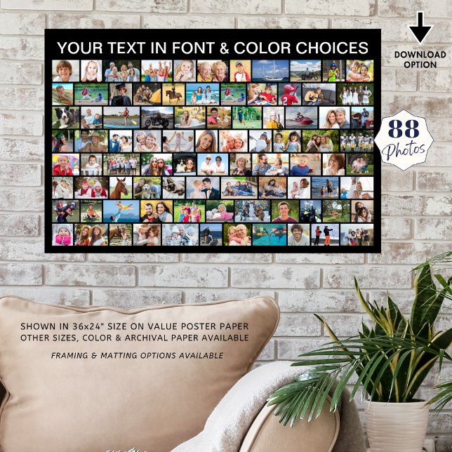 Simple 88 Photo Collage Custom Colour Poster (Creator Uploaded)
