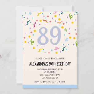 Simple 89th birthday invitations Confetti Modern