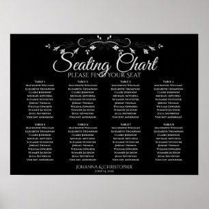 Simple 8 Table Grey on Black Wedding Seating Chart