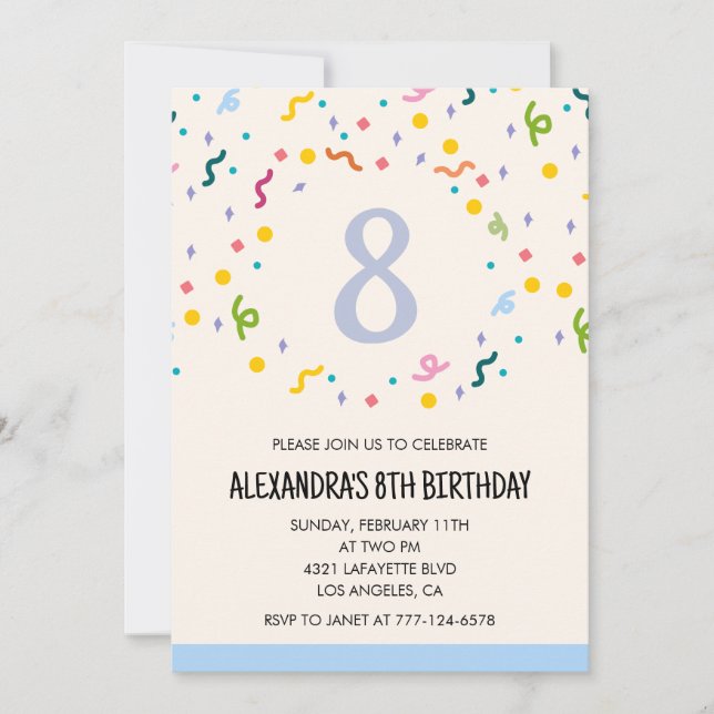 Simple 8th birthday invitations Confetti Modern (Front)