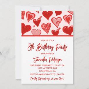 Simple 8th birthday invitations for her Hearts