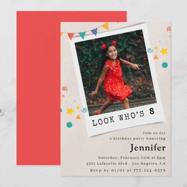 Simple 8th birthday invitations Girl Photo (Front/Back)