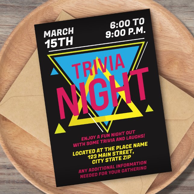 Simple 90s Colour Vintage Trivia Night Invitation (Creator Uploaded)