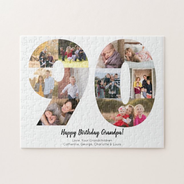 Simple 90th Number Photo Collage Custom Greeting Jigsaw Puzzle (Horizontal)