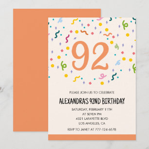 Simple 92nd birthday invitations Confetti Modern