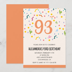 Simple 93rd birthday invitations Confetti Modern