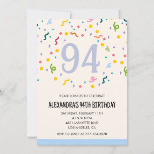 Simple 94th birthday invitations Confetti Modern