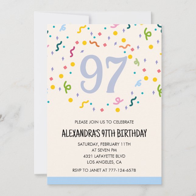 Simple 97th birthday invitations Confetti Modern   (Front)
