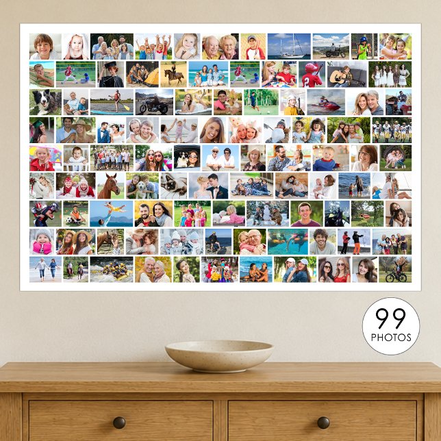 Simple 99 Photo Collage Custom Colour Poster (Creator Uploaded)