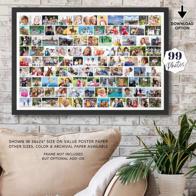 Simple 99 Photo Collage Custom Colour Poster (Creator Uploaded)