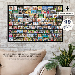 Simple 99 Photo Collage Custom Colour Poster