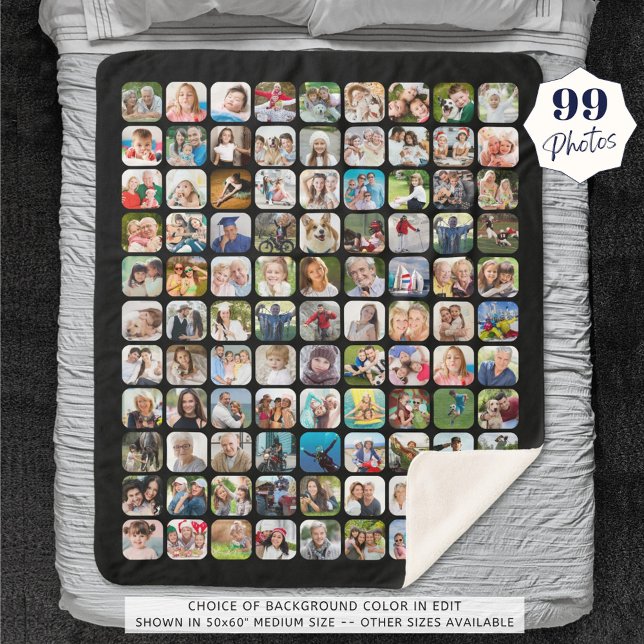 Simple 99 Photo Collage Rounded Square Black Sherpa Blanket (Creator Uploaded)