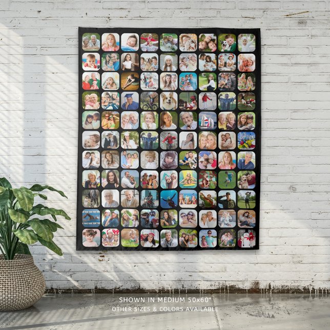 Simple 99 Photo Collage Rounded Square Black Tapestry (Creator Uploaded)