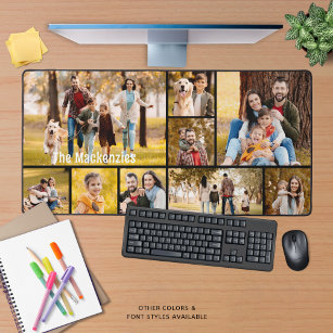 Simple 9 Photo Collage Custom Colour Personalised Desk Mat