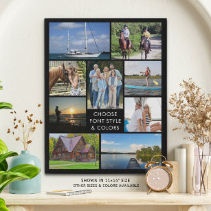 Simple 9 Photo Collage Custom Colour Personalised Faux Canvas Print