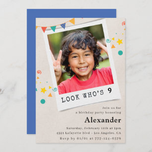 Simple 9th birthday invitations Blue Photo