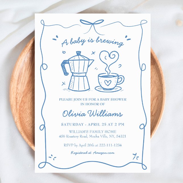 Simple A Baby Is Brewing Coffee Boy Baby Shower Invitation (Creator Uploaded)