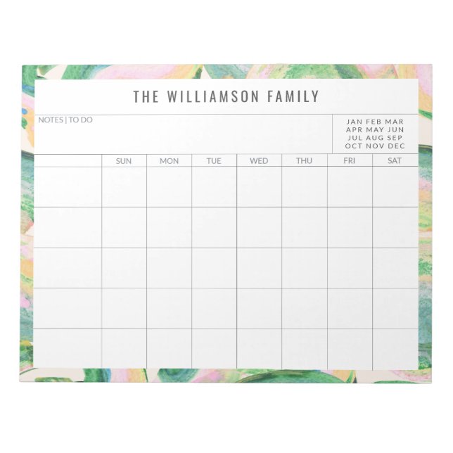 Simple Abstract Art Green Family Planner Calendar  Notepad (Front)